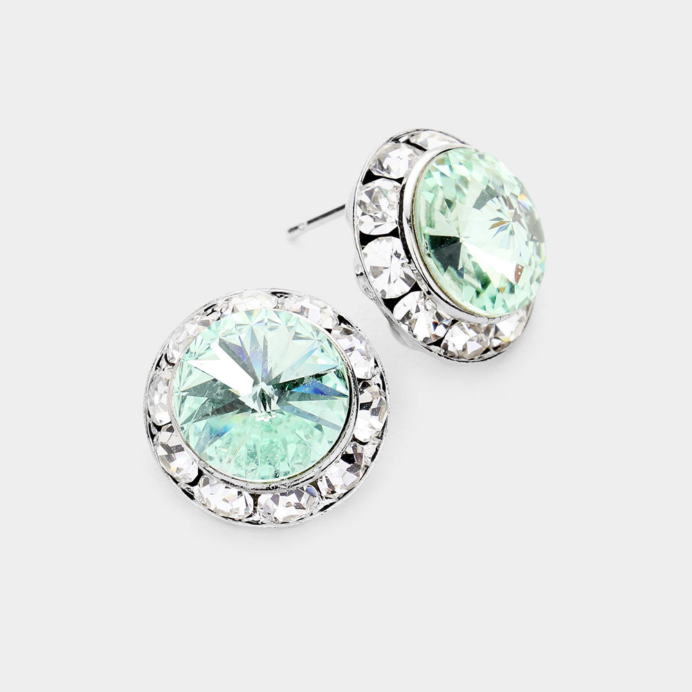 Women's Rivoli Cut Genuine Crystal Round Stud Earrings