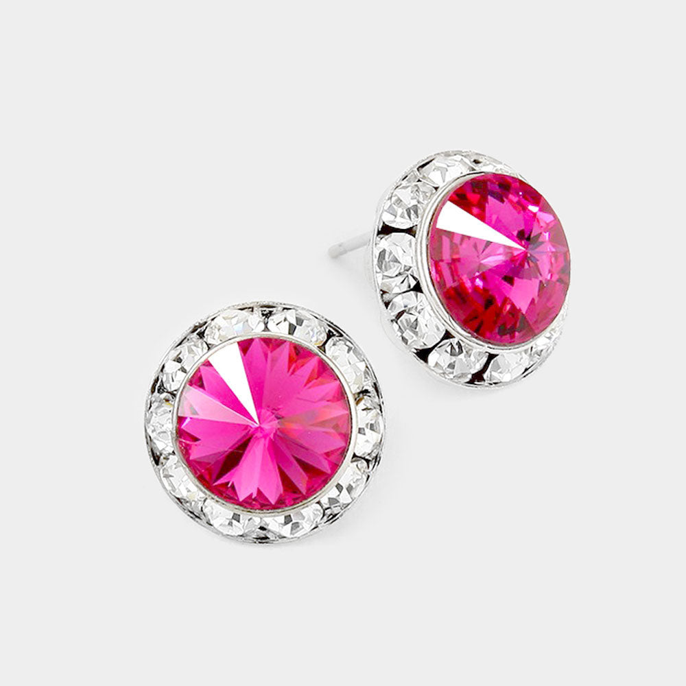 Women's Rivoli Cut Genuine Crystal Round Stud Earrings