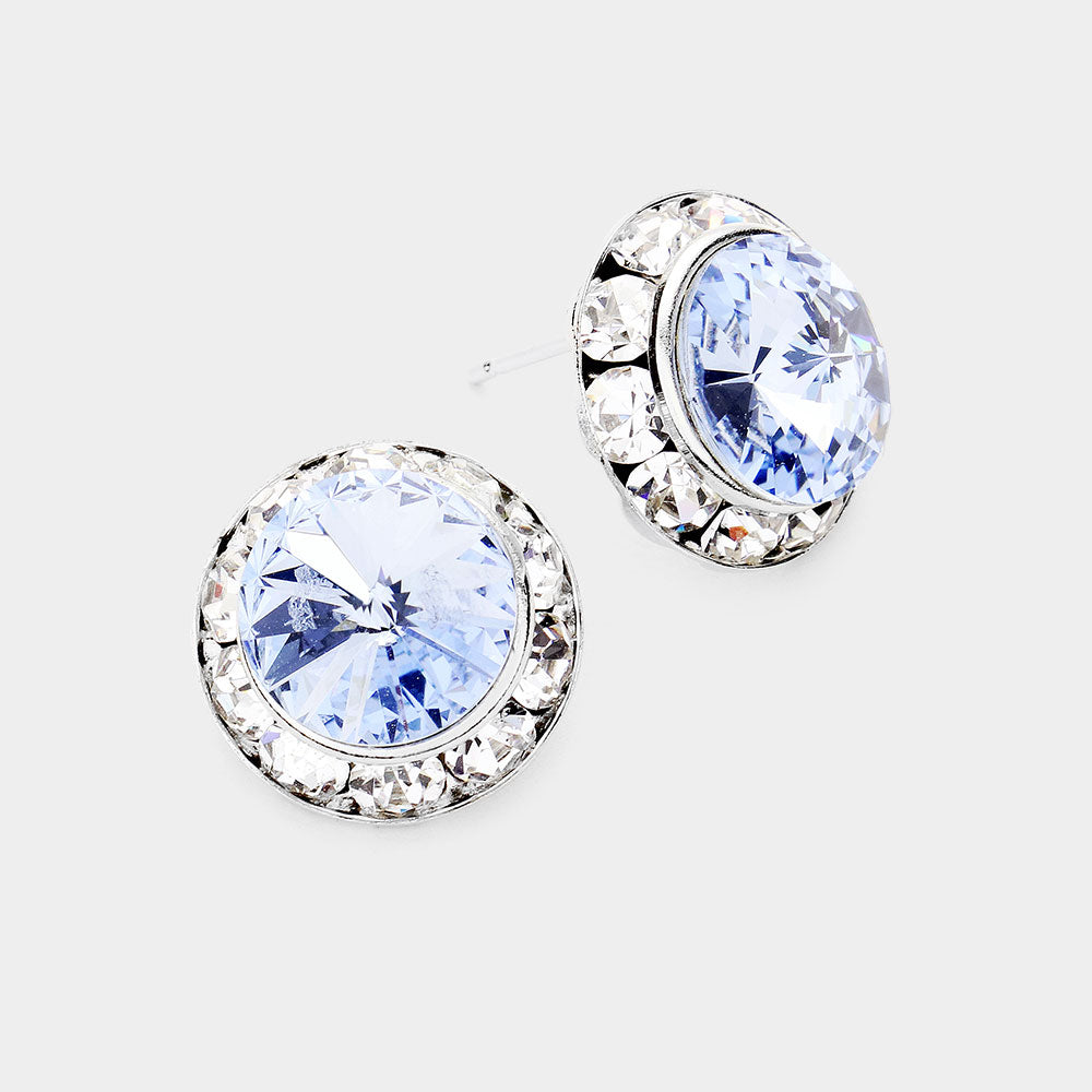 Women's Rivoli Cut Genuine Crystal Round Stud Earrings