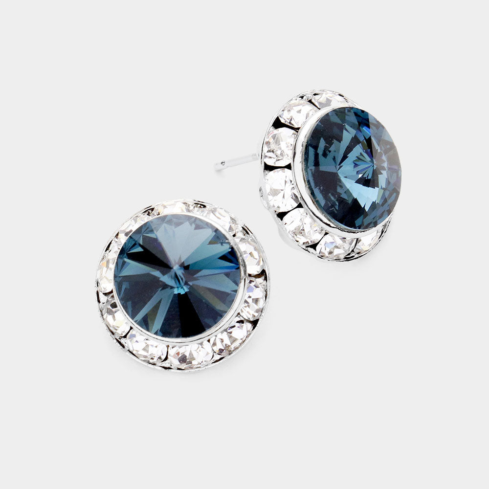 Women's Rivoli Cut Genuine Crystal Round Stud Earrings