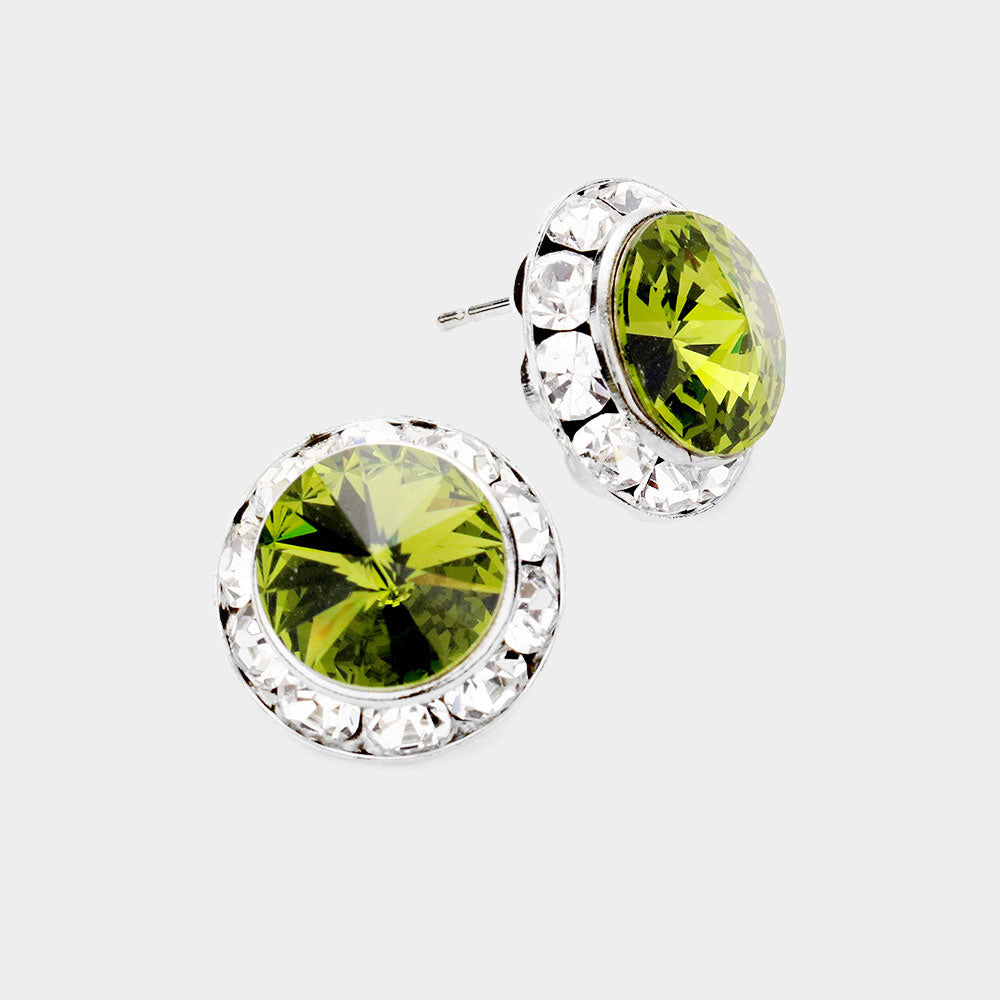 Women's Rivoli Cut Genuine Crystal Round Stud Earrings