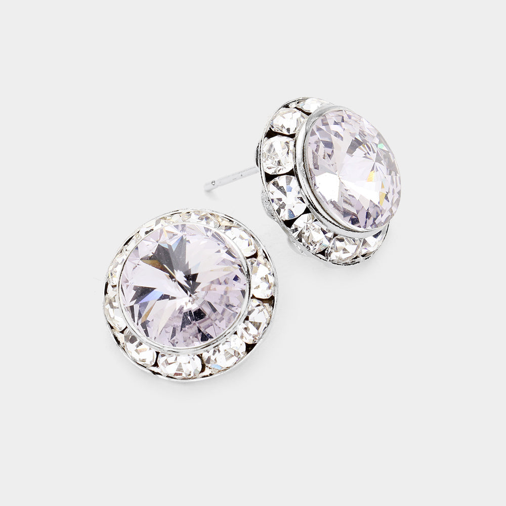 Women's Rivoli Cut Genuine Crystal Round Stud Earrings