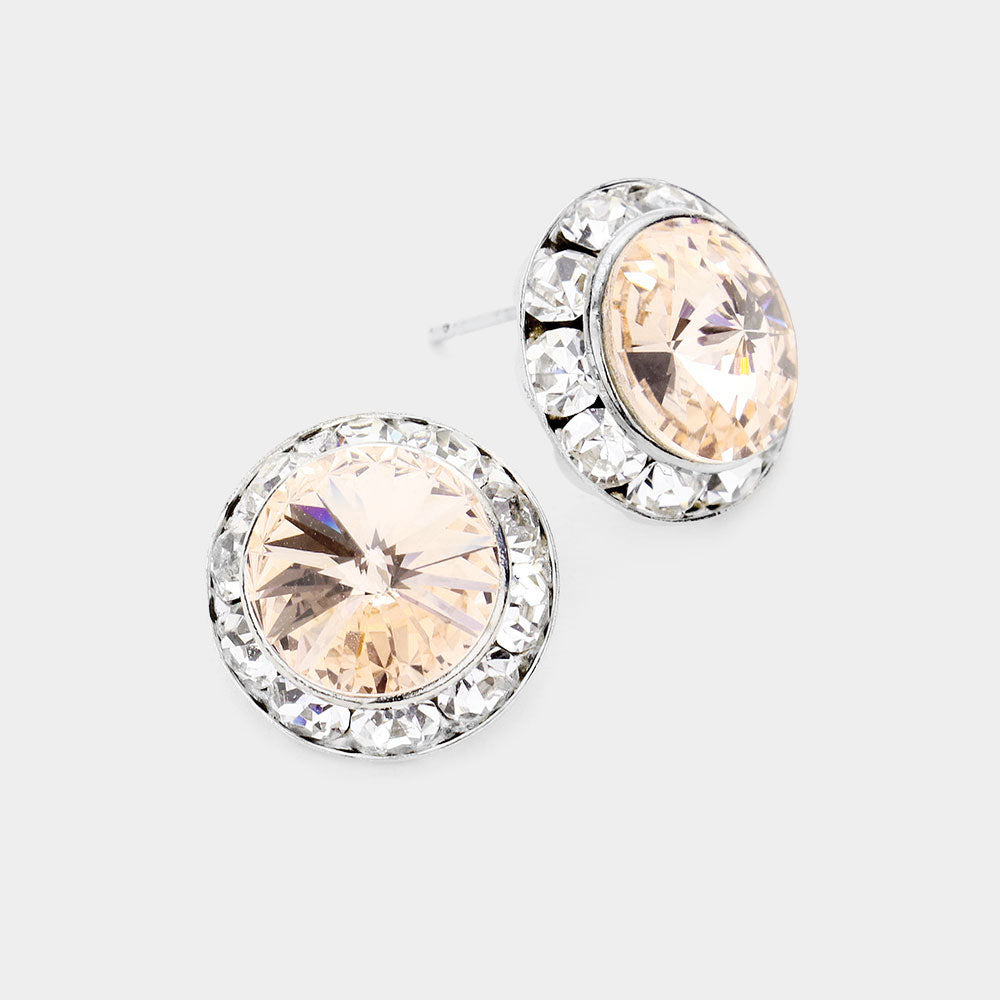 Women's Rivoli Cut Genuine Crystal Round Stud Earrings