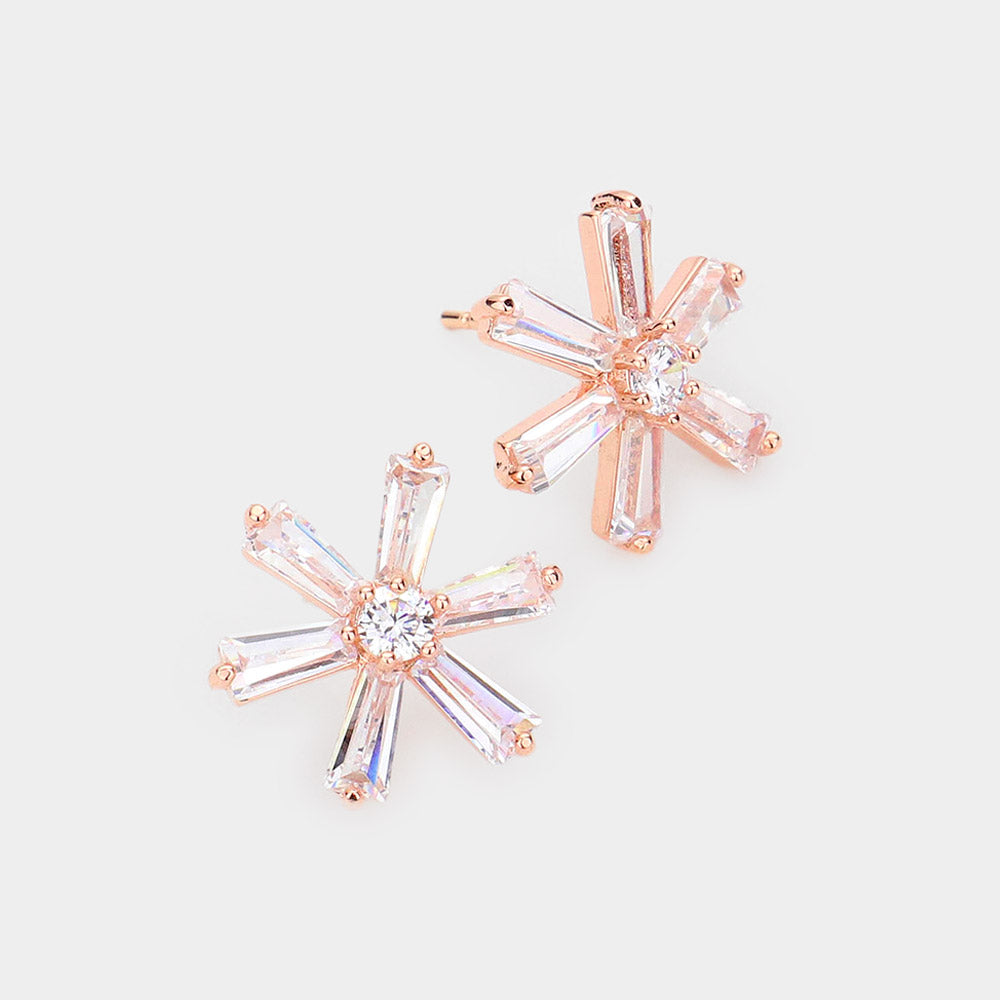 Crystal cubic zirconia CZ flower stud earrings