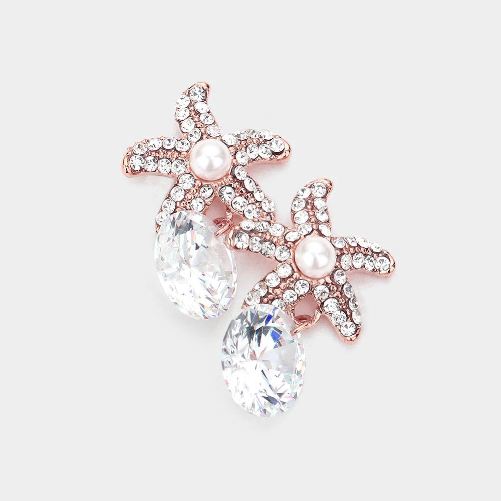 Crystal Cubic Zirconia Drop Starfish Earrings