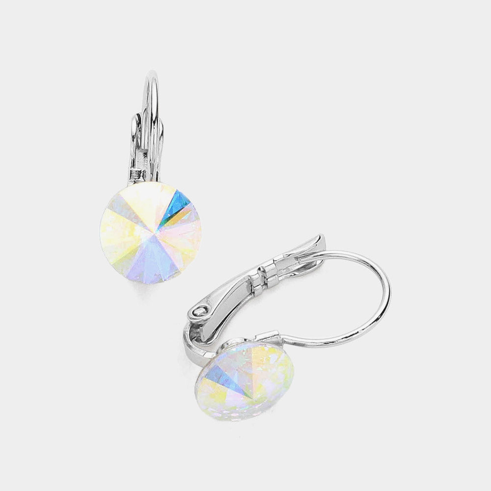 Women's Genuine Round Crystal Lever Back Earrings