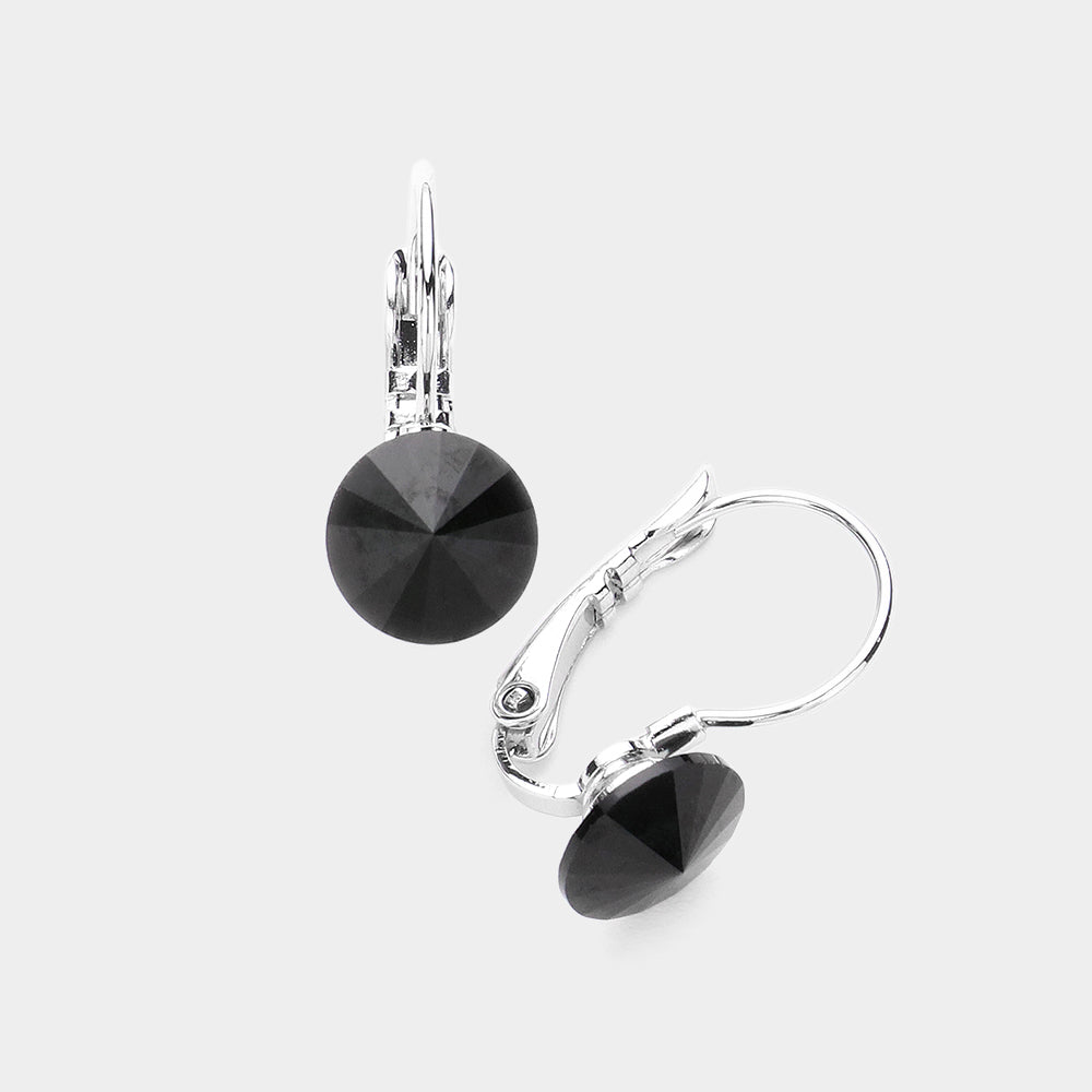 Women's Genuine Round Crystal Lever Back Earrings