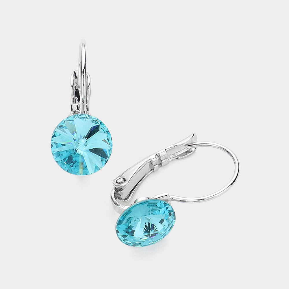 Women's Genuine Round Crystal Lever Back Earrings