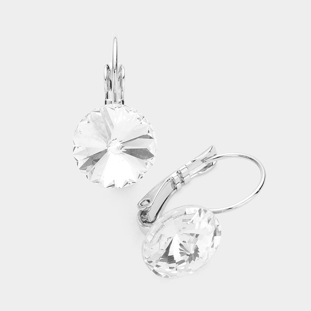 Women's Genuine Round Crystal Lever Back Earrings