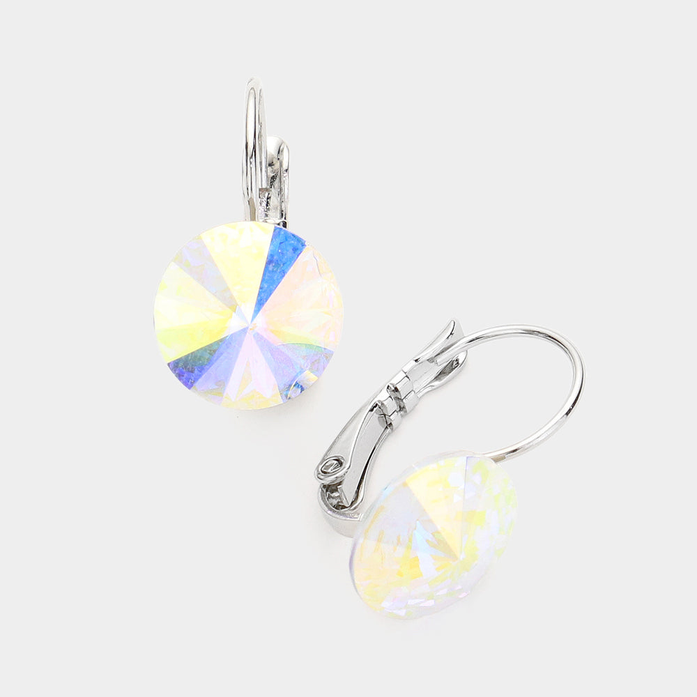 Women's Genuine Round Crystal Lever Back Earrings