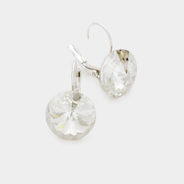 Women's Genuine Round Crystal Lever Back Earrings