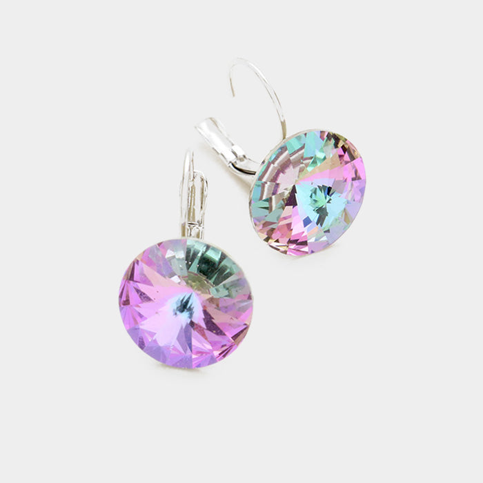 Women's Genuine Round Crystal Lever Back Earrings