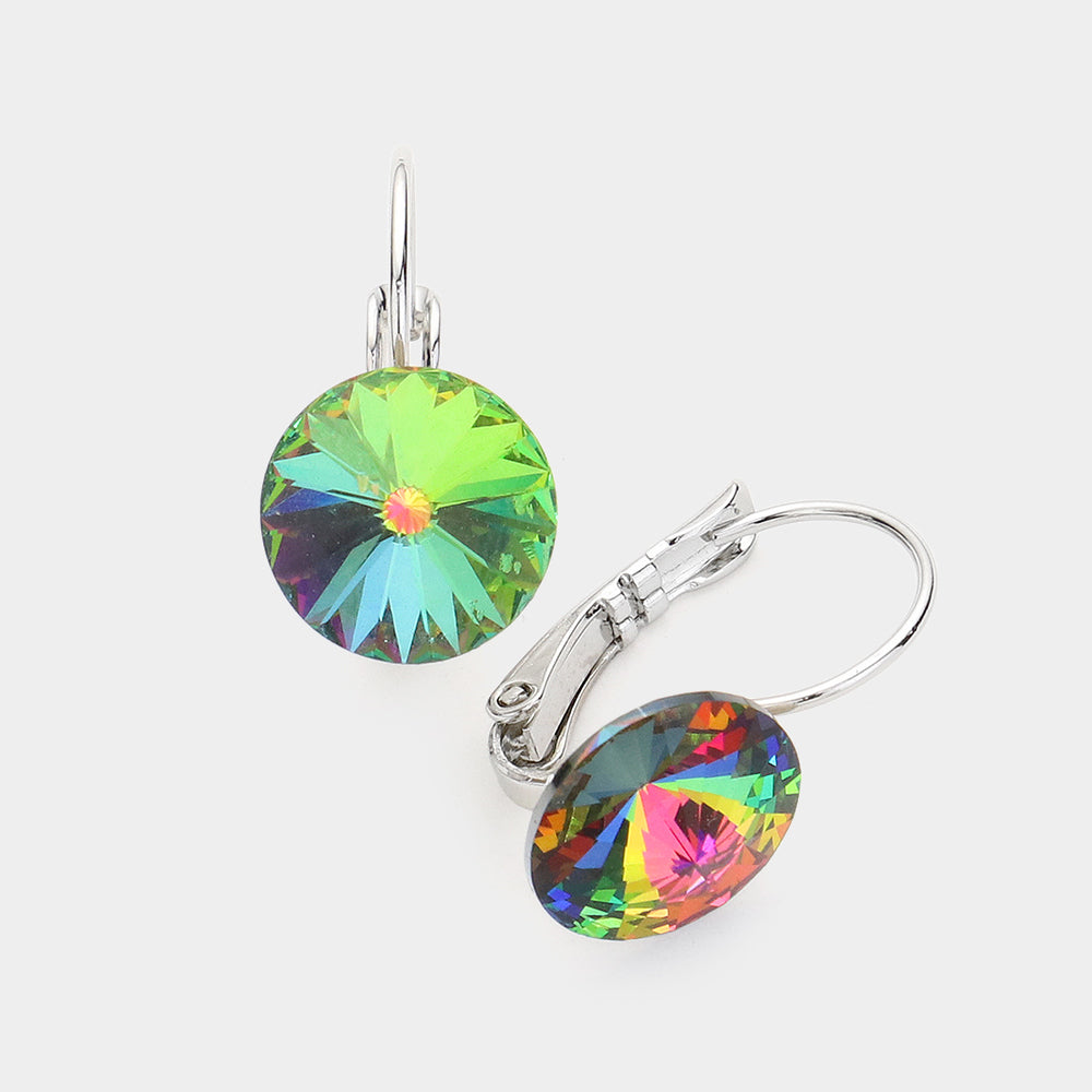 Women's Genuine Round Crystal Lever Back Earrings