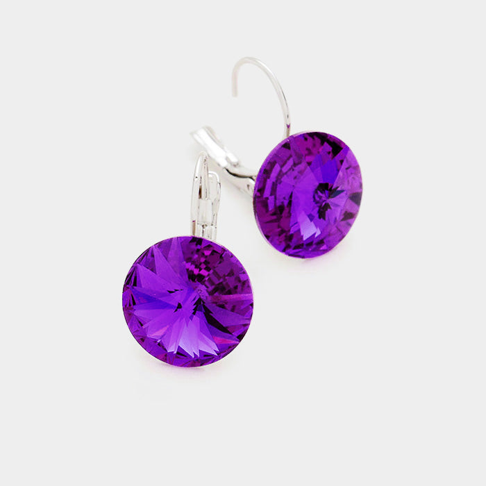 Women's Genuine Round Crystal Lever Back Earrings
