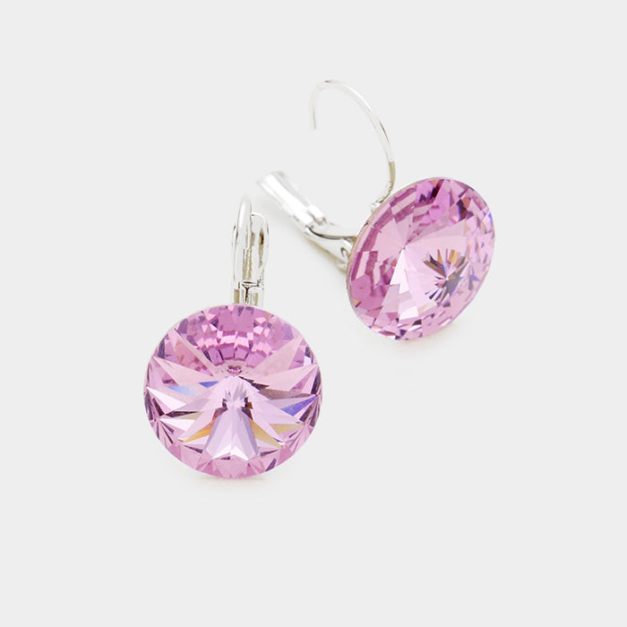Women's Genuine Round Crystal Lever Back Earrings