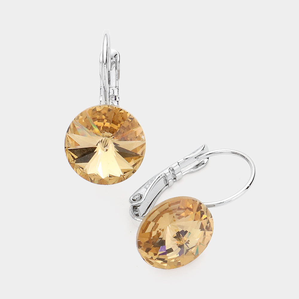 Women's Genuine Round Crystal Lever Back Earrings