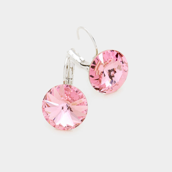 Women's Genuine Round Crystal Lever Back Earrings