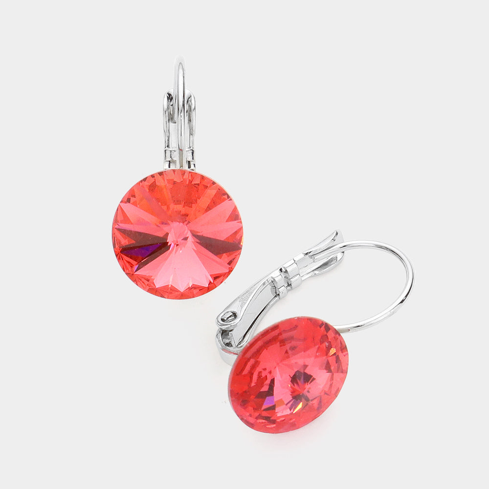 Women's Genuine Round Crystal Lever Back Earrings