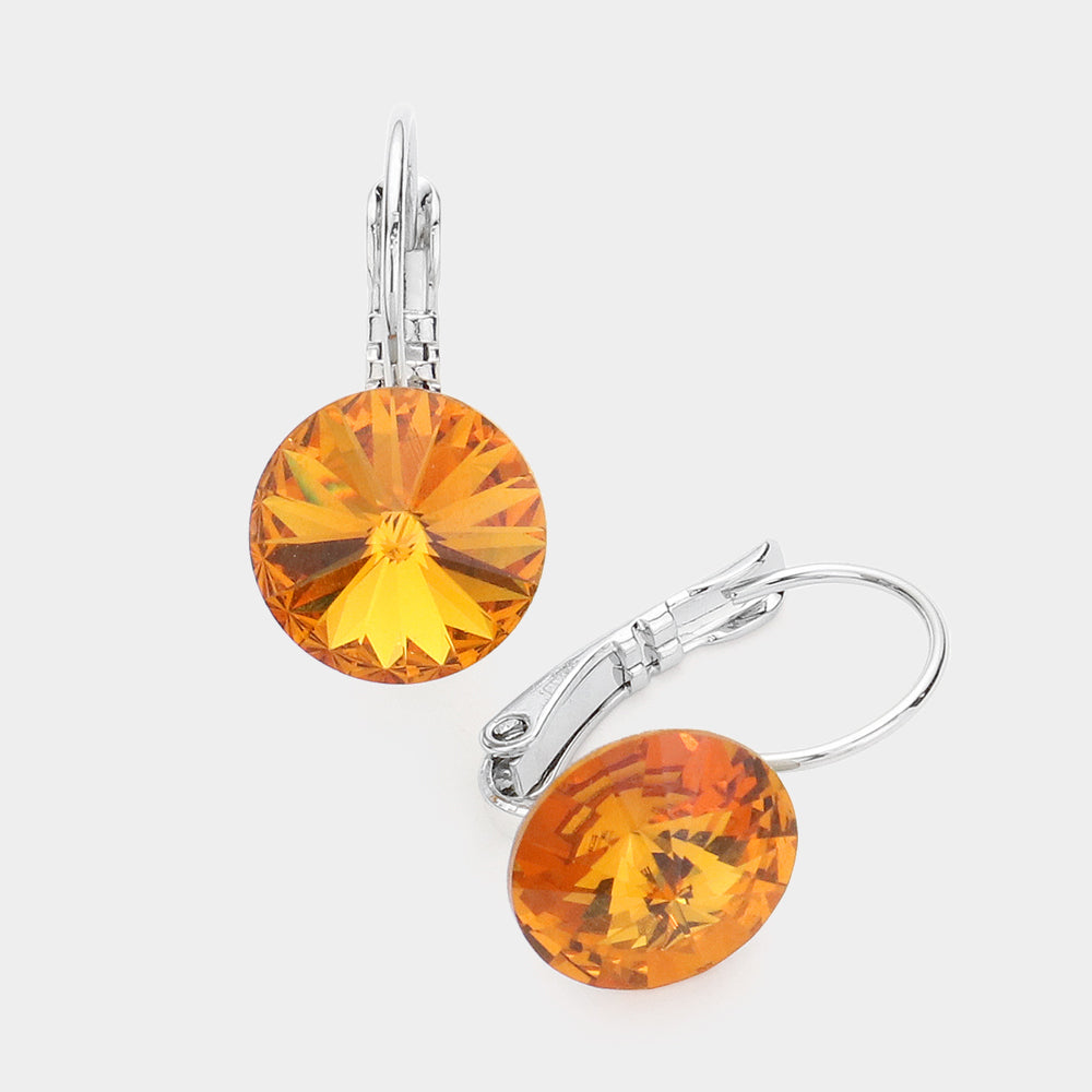 Women's Genuine Round Crystal Lever Back Earrings