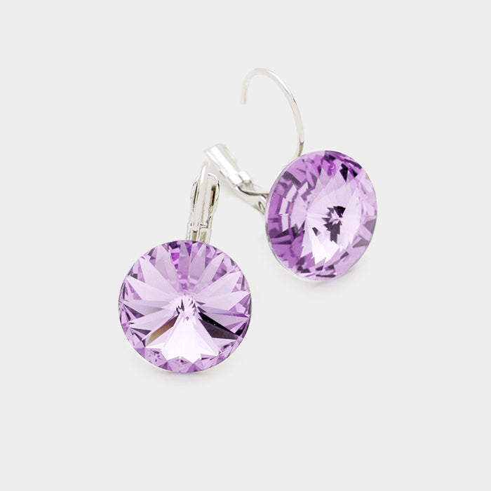 Women's Genuine Round Crystal Lever Back Earrings