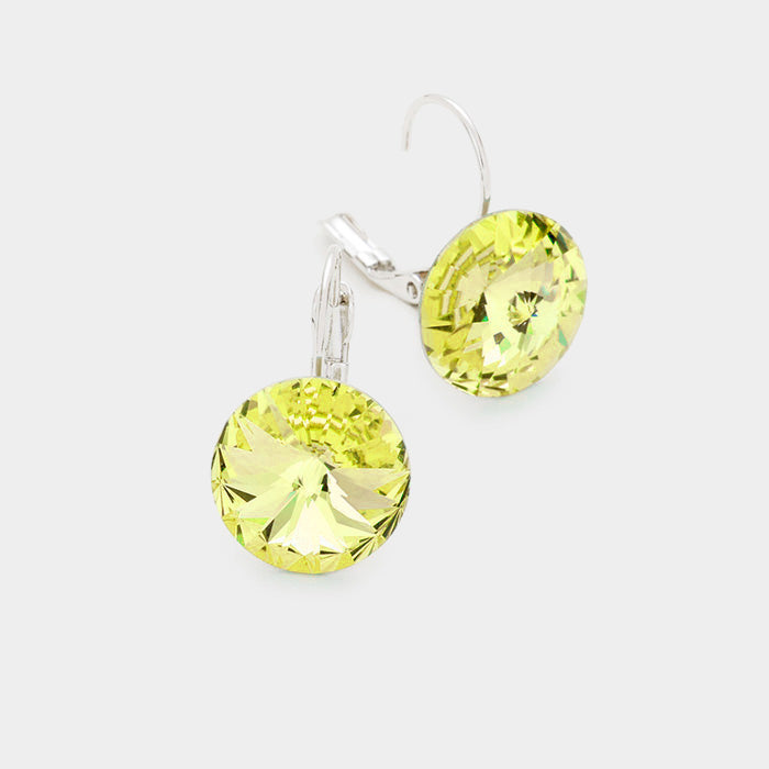 Women's Genuine Round Crystal Lever Back Earrings