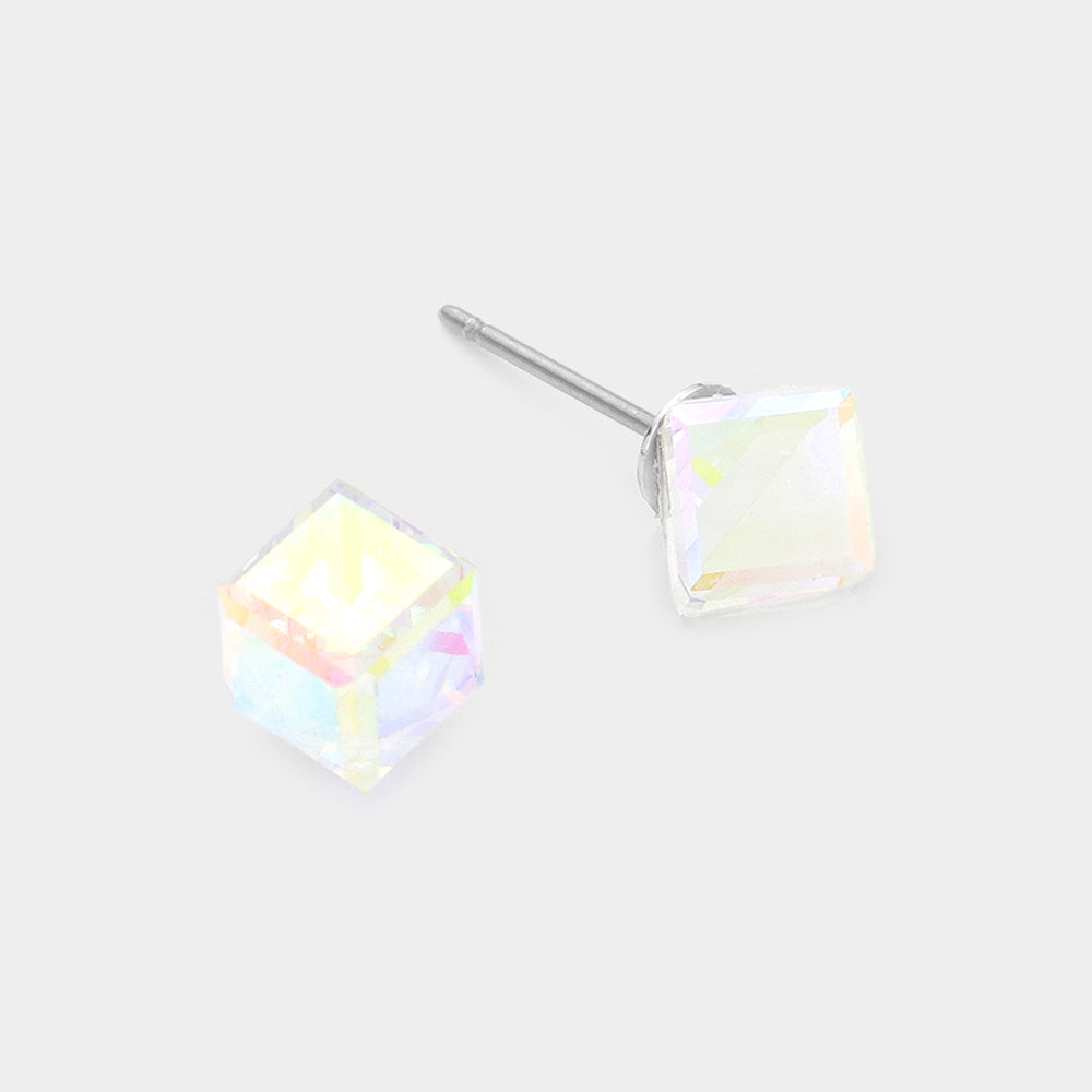 Genuine Crystal Cube Stud Earrings