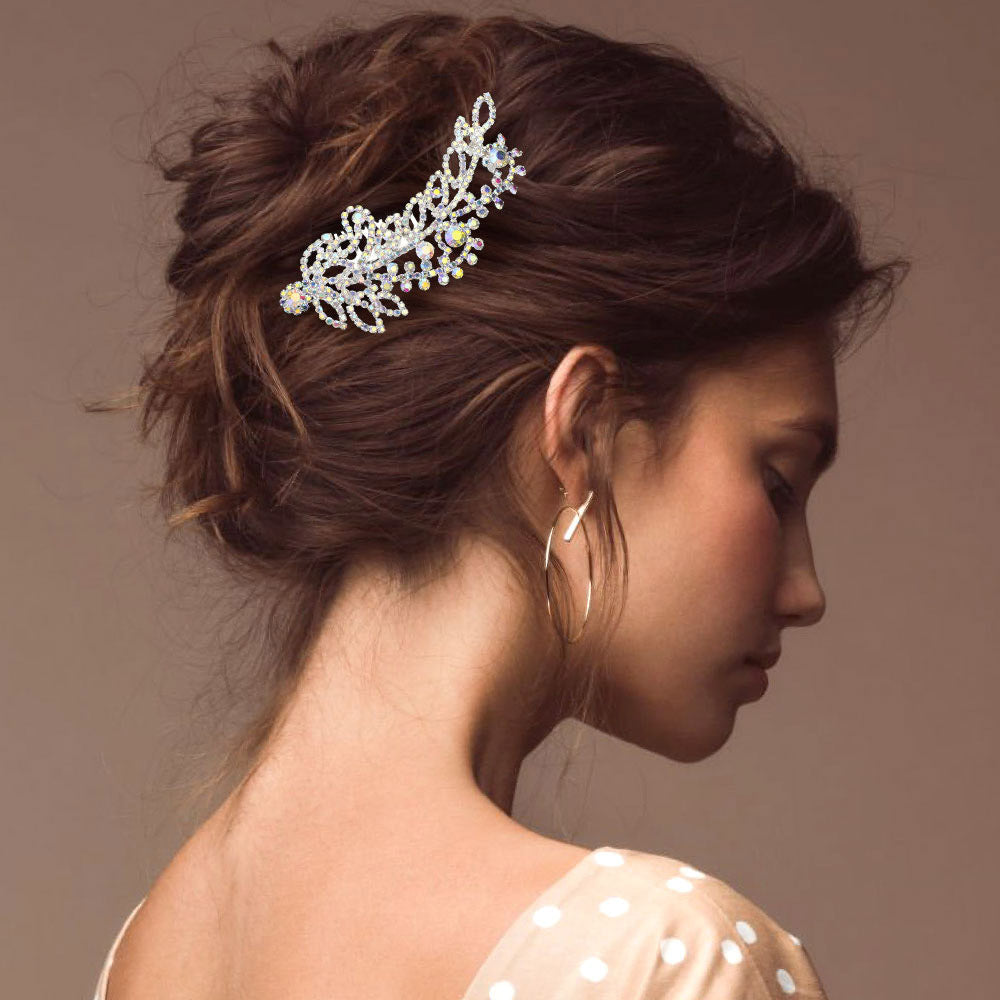 Round Stone Cluster Embellished Rhinestone Paved Hair Comb