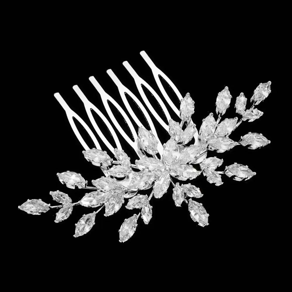 Marquise CZ Cluster Leaf Branch Hair Comb