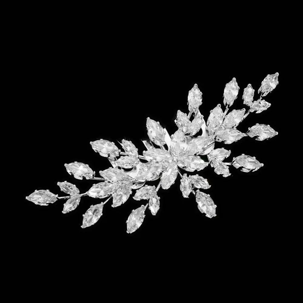 Marquise CZ Cluster Leaf Branch Hair Comb