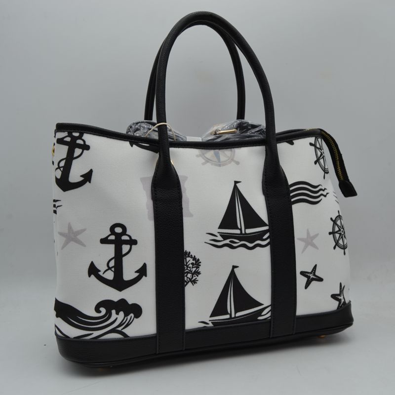Maritime Adventure Canvas Tote – Monochrome Voyage Shoulder Bag