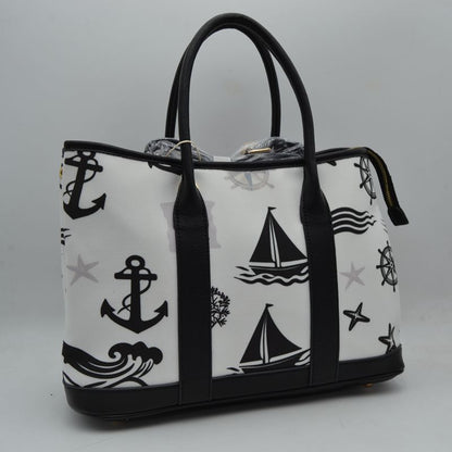 Maritime Adventure Canvas Tote – Monochrome Voyage Shoulder Bag