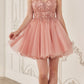 Ladivine CY022 Beaded A-Line Layered Tulle Short Homecoming Dress