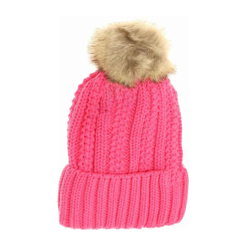 Gorro C.C. con pompón de piel y forro polar