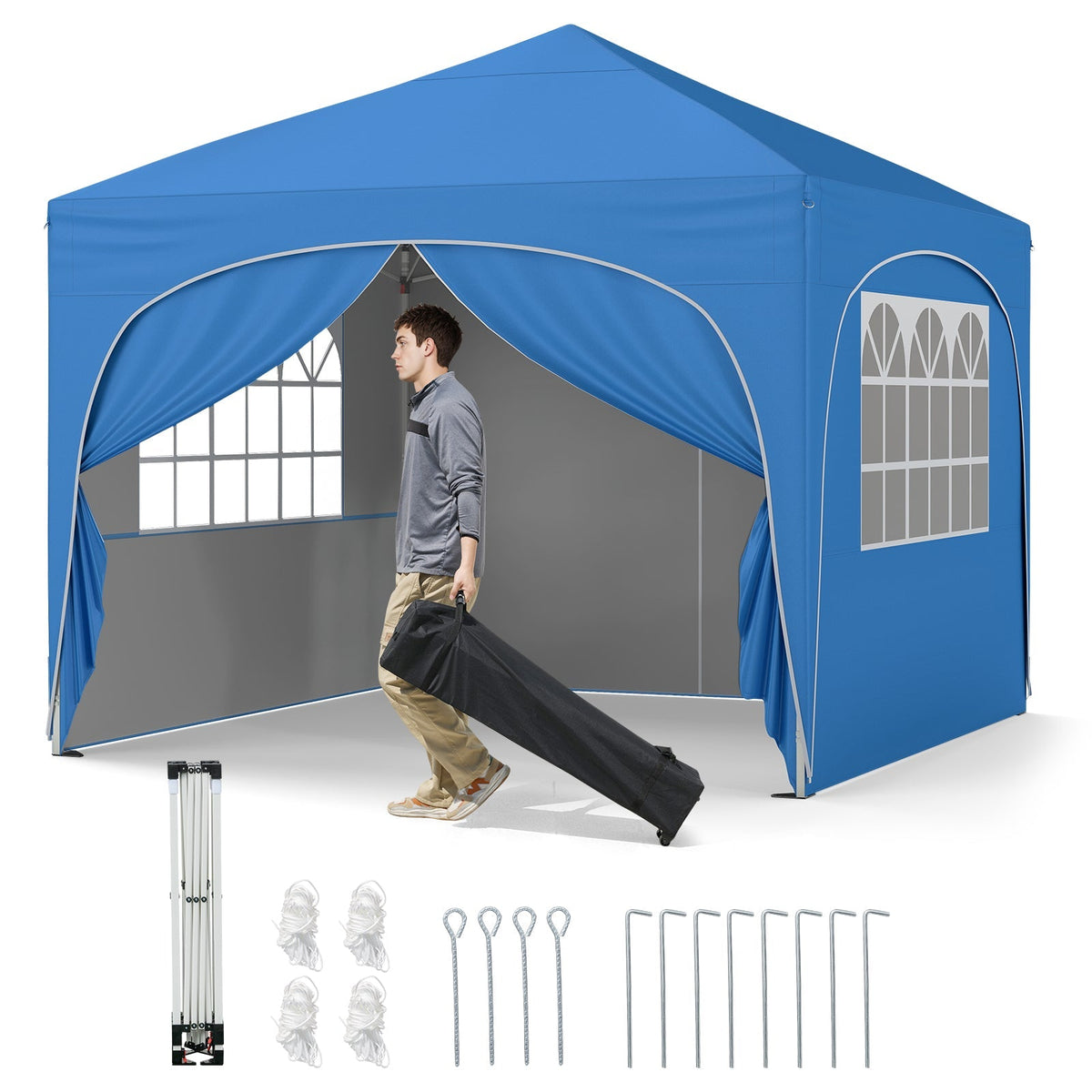 Carpa Plegable de 3 X 3 M con 4 Paredes Laterales Desmontables