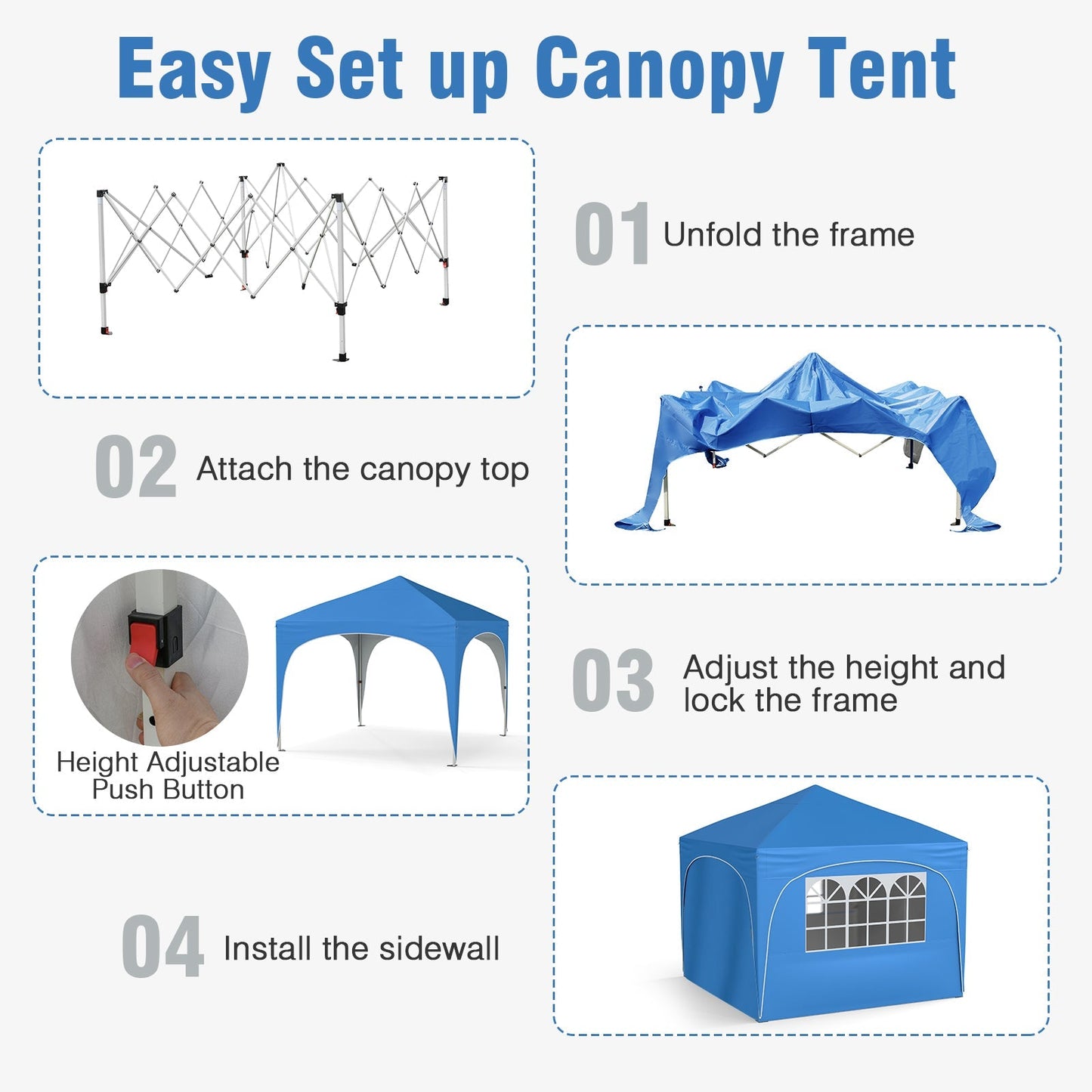 Carpa Plegable de 3 X 3 M con 4 Paredes Laterales Desmontables