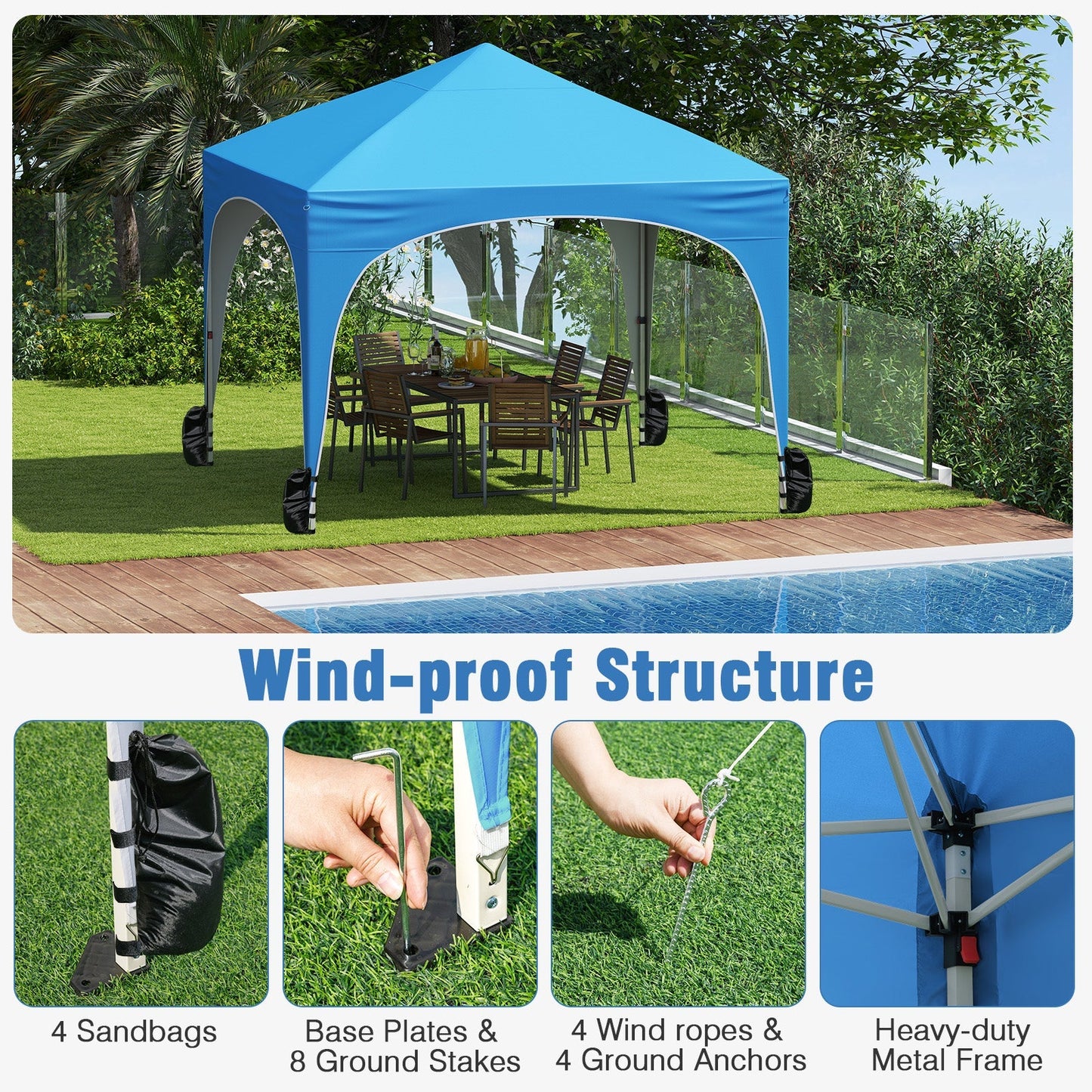 Carpa Plegable de 3 X 3 M con 4 Paredes Laterales Desmontables