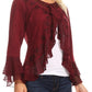 Sakkas Jimena Womens Ruffle 3/4 Sleeve Open Front Cropped Cardigan Top Lace