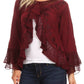 Sakkas Jimena Womens Ruffle 3/4 Sleeve Open Front Cropped Cardigan Top Lace