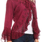 Sakkas Jimena Womens Ruffle 3/4 Sleeve Open Front Cropped Cardigan Top Lace