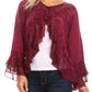 Sakkas Jimena Womens Ruffle 3/4 Sleeve Open Front Cropped Cardigan Top Lace
