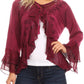 Sakkas Jimena Womens Ruffle 3/4 Sleeve Open Front Cropped Cardigan Top Lace