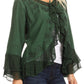Sakkas Jimena Womens Ruffle 3/4 Sleeve Open Front Cropped Cardigan Top Lace