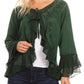 Sakkas Jimena Womens Ruffle 3/4 Sleeve Open Front Cropped Cardigan Top Lace