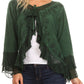 Sakkas Jimena Womens Ruffle 3/4 Sleeve Open Front Cropped Cardigan Top Lace