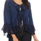 Sakkas Jimena Womens Ruffle 3/4 Sleeve Open Front Cropped Cardigan Top Lace
