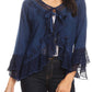 Sakkas Jimena Womens Ruffle 3/4 Sleeve Open Front Cropped Cardigan Top Lace