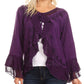 Sakkas Jimena Womens Ruffle 3/4 Sleeve Open Front Cropped Cardigan Top Lace
