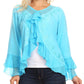 Sakkas Jimena Womens Ruffle 3/4 Sleeve Open Front Cropped Cardigan Top Lace