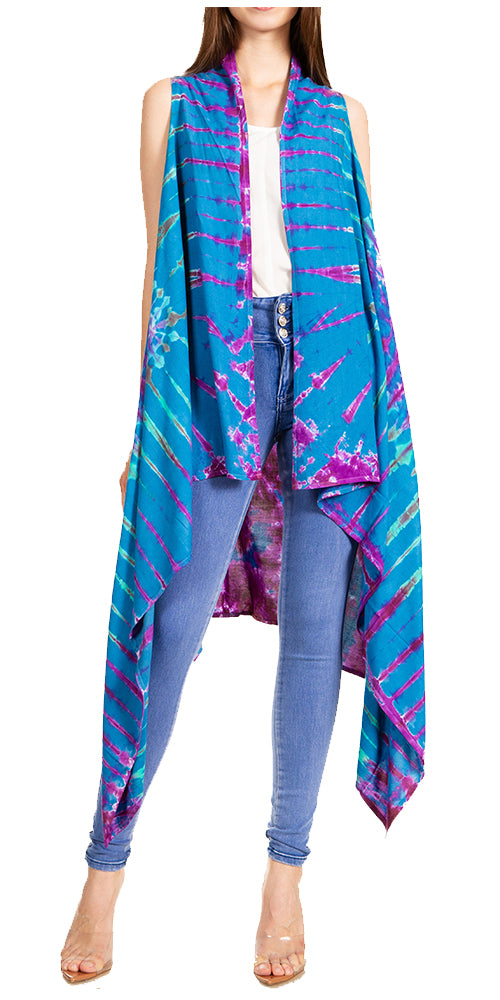 Cárdigan de mujer Sakkas Ivana sin mangas extragrande, con parte delantera abierta y estampado tie-dye