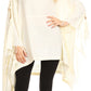 Sakkas Anais Women's Caftan Poncho Top Casual Oversized Solid Comes w/Fringe Boho